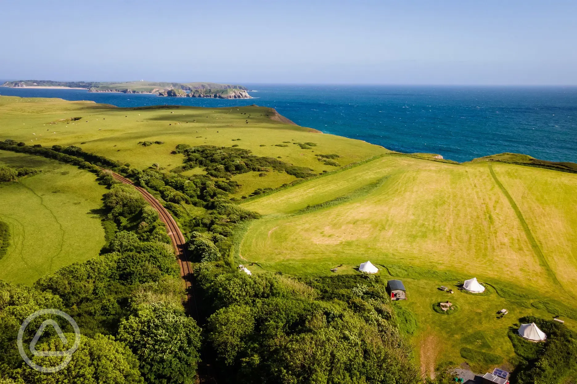 Aerial view of the glamping by the coast