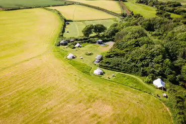 Aerial of Becks Bay Camping and Glamping and surrounding trees
