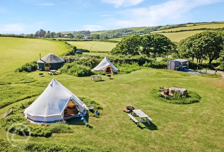 Aerial view of the glamping