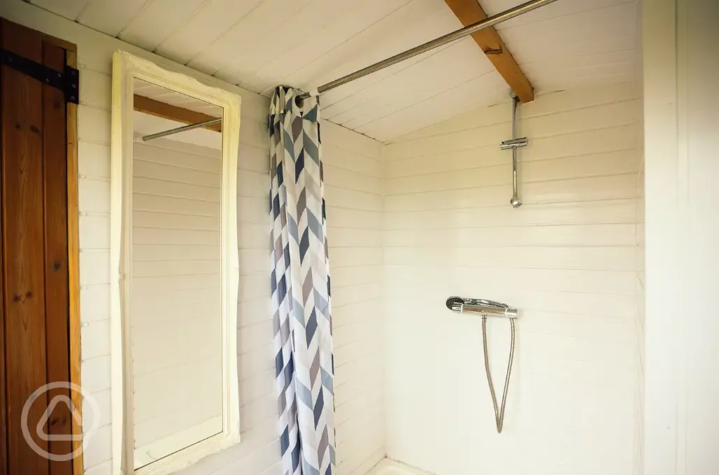 Shepherd's hut hot shower