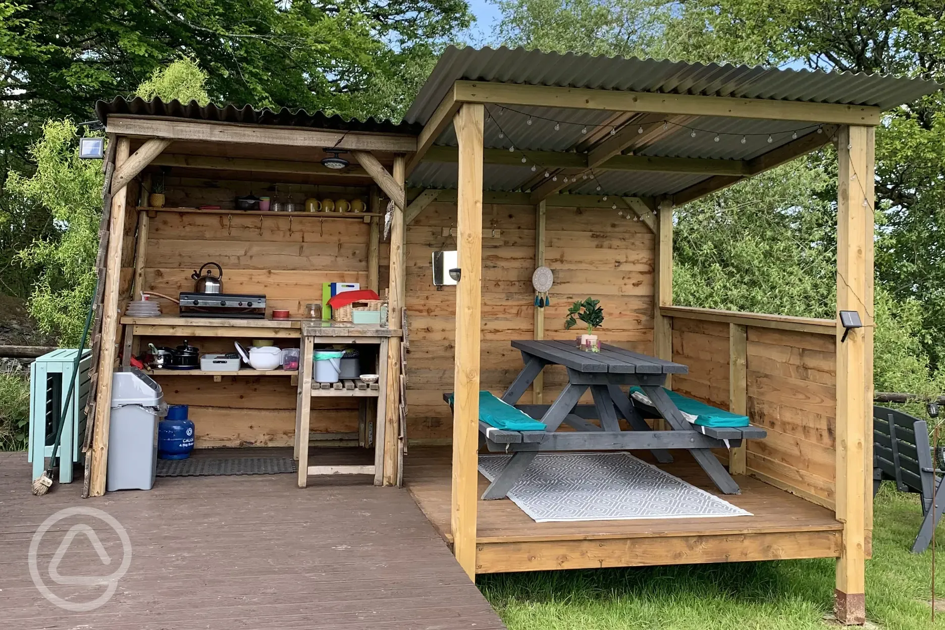 Yurt outdoor kitchen and picnic bench
