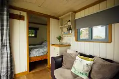 Shepherd's hut interior and bedroom