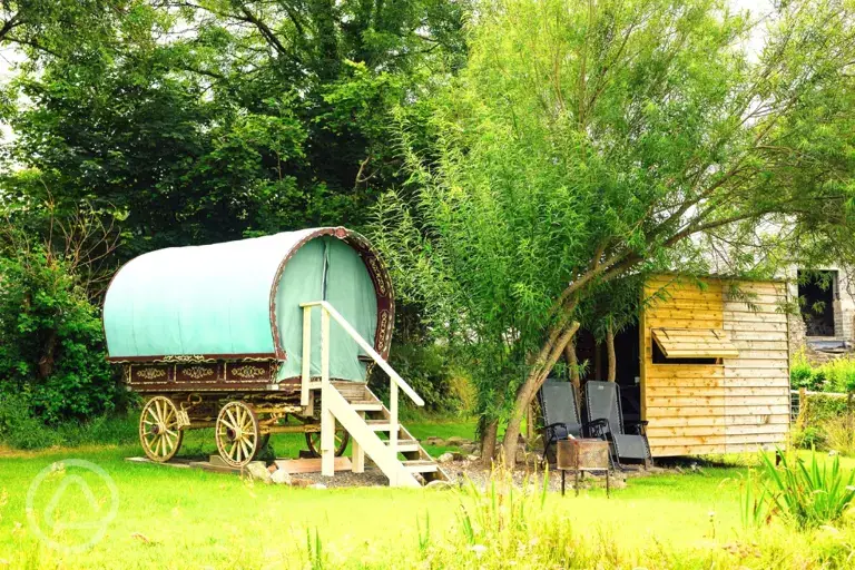 Furnished gypsy caravan at Glyncoch Isaf Farm