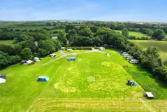 Aerial of the non electric grass pitches at Glyncoch Isaf Farm 