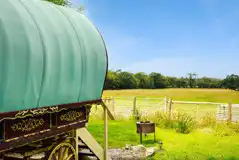 Gypsy caravan view and private fire pit