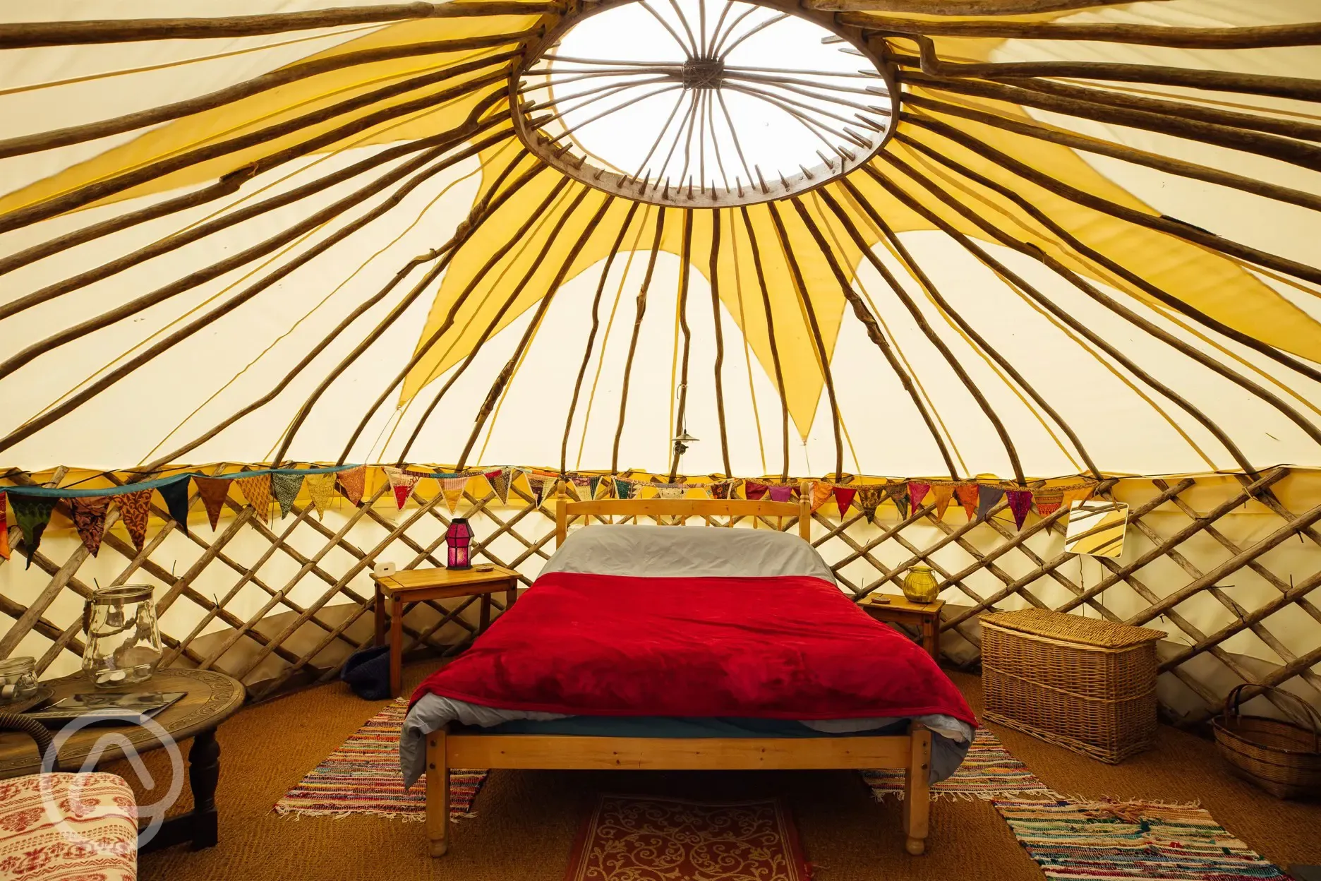 Yurt double bed and furnishings (bedding provided)