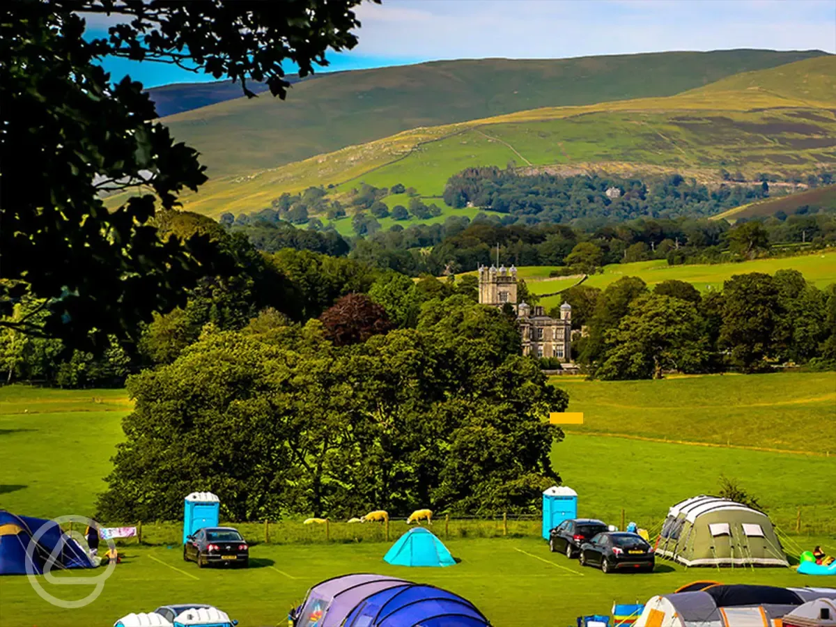 Grass pitches with views across the Dales