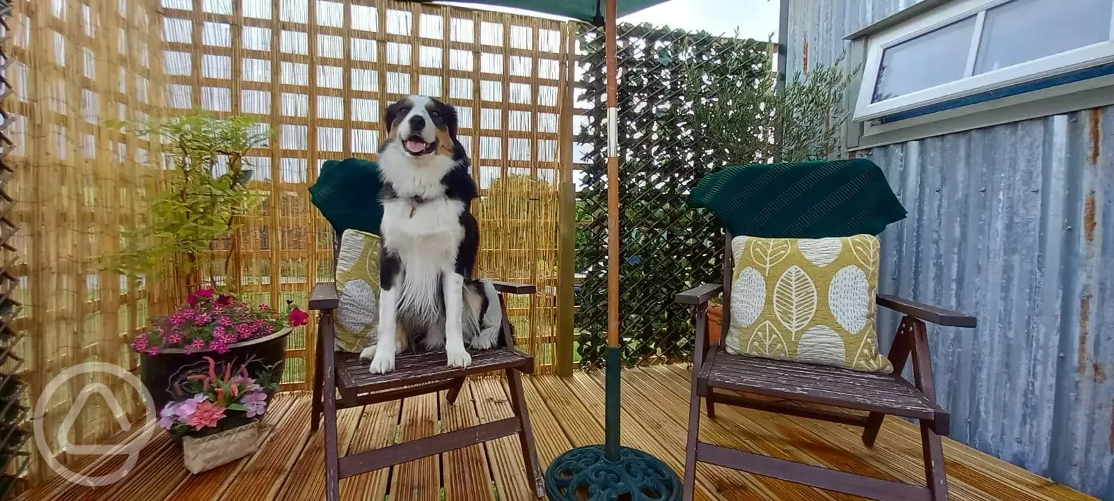 Shepherd's Hut Heron outdoor seating area