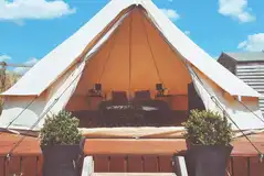 Bell tents on a decked area