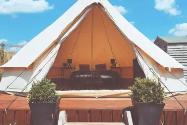 Bell tents on a decked area
