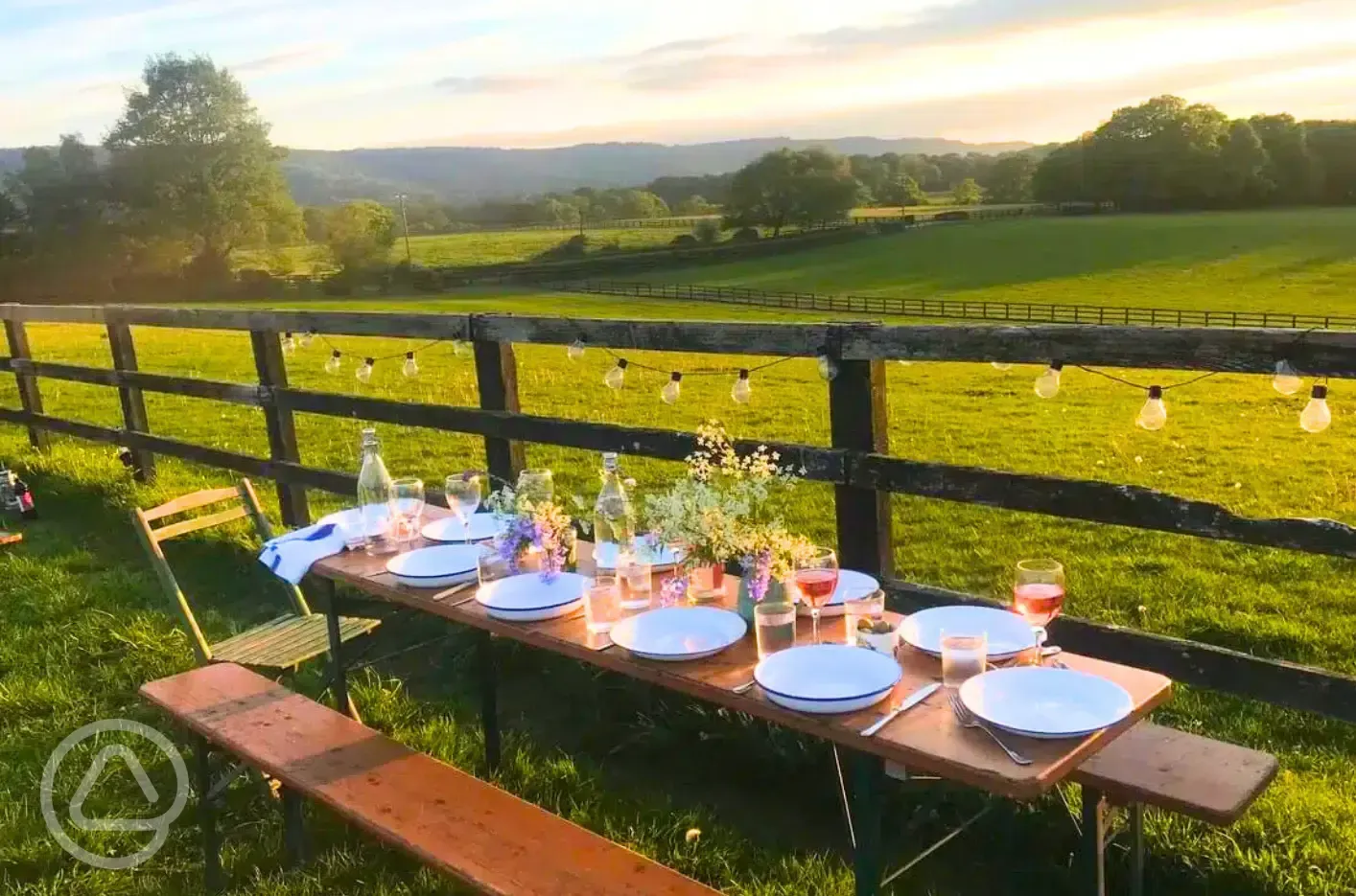 Table with the pre-pitched tents