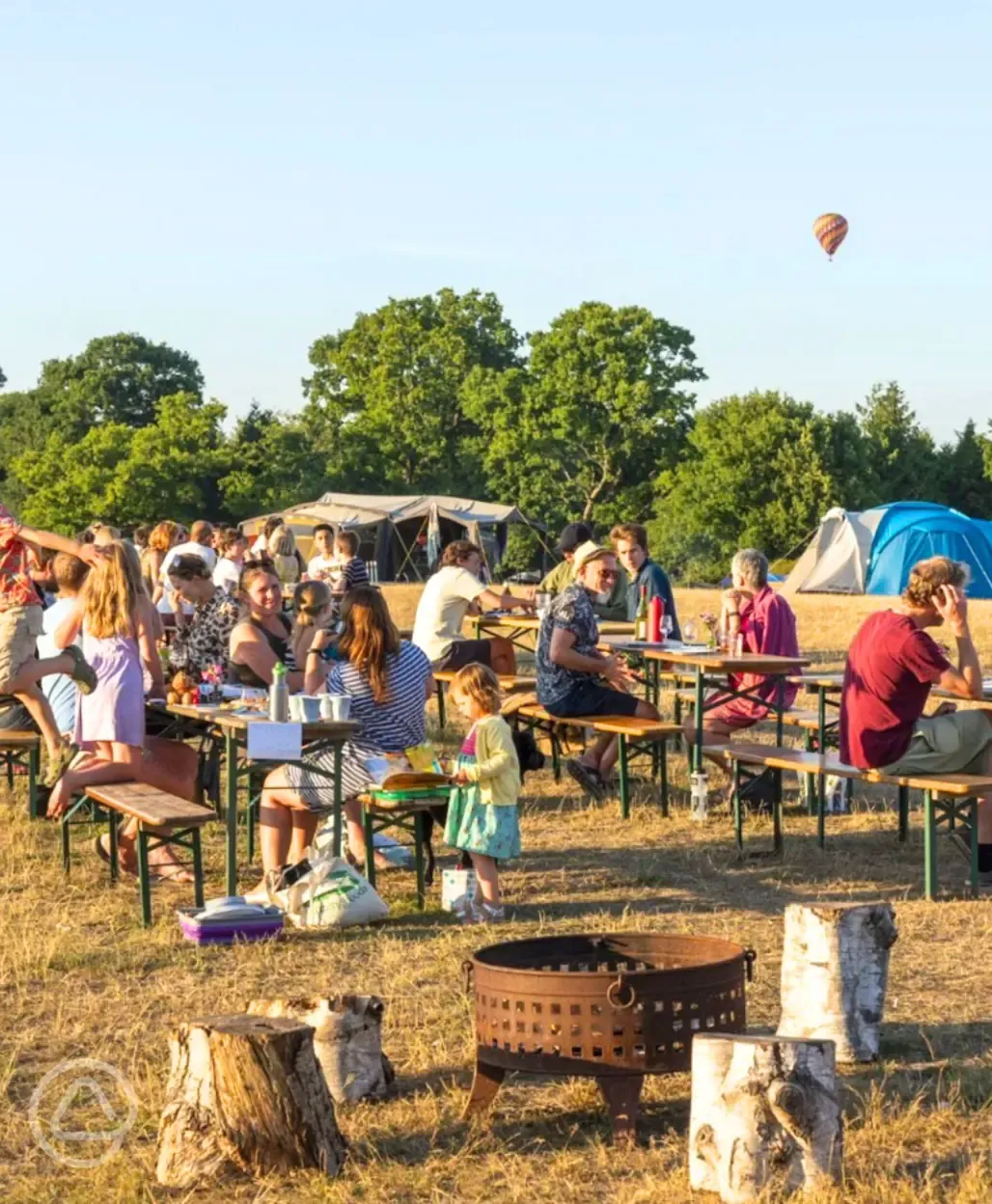 Communal dining area and non electric grass pitches