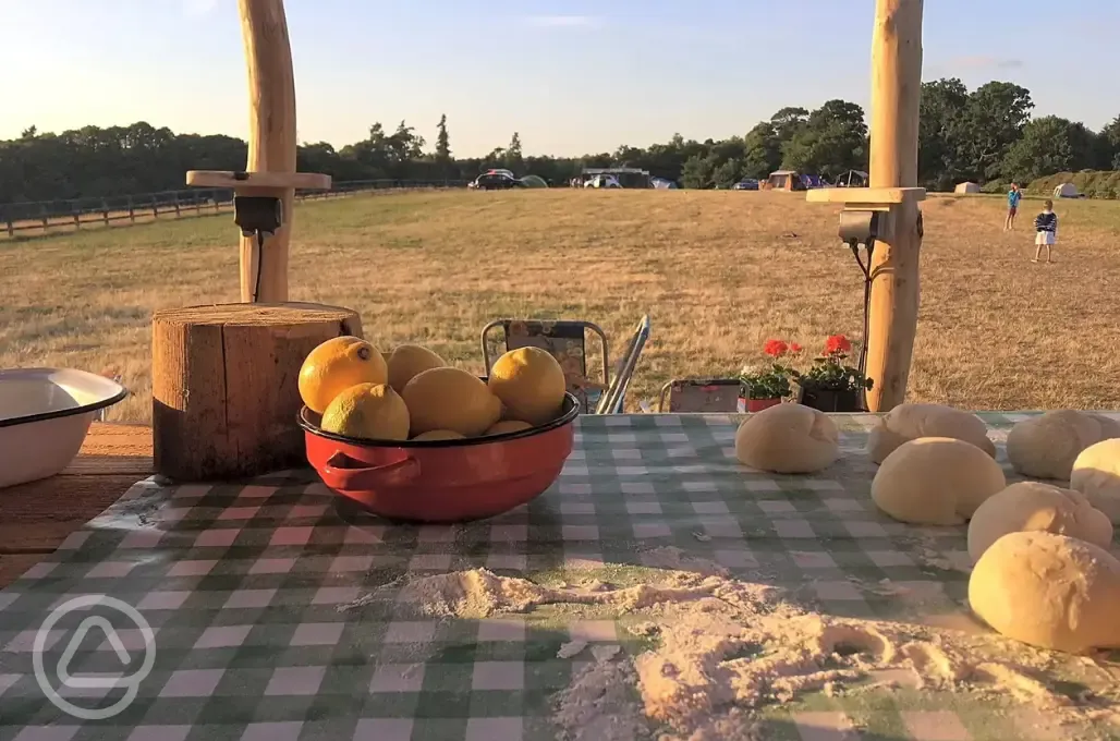 View of the campsite from the outdoor kitchen