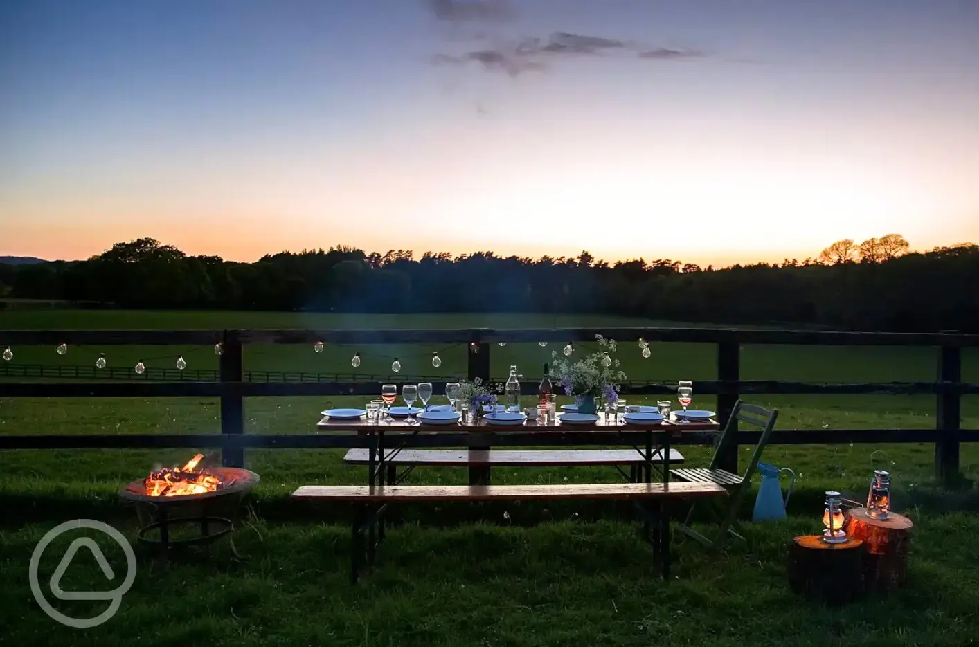 Communal dining area at night