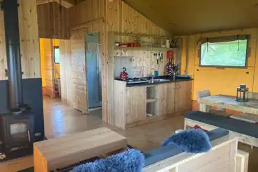 Safari tent kitchen area