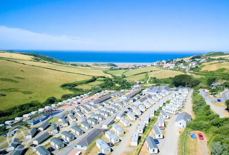 Aerial of Woolacombe Sands Holiday Park and the coast