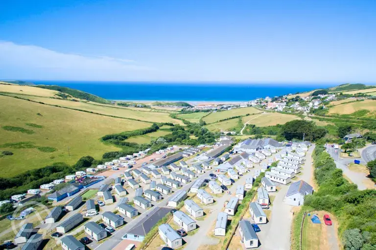 Aerial of Woolacombe Sands Holiday Park and the coast