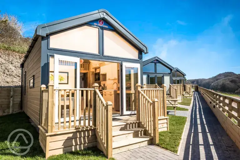 Sea view cabins at Woolacombe Sands Holiday Park
