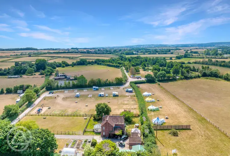 Aerial of Burton Springs Holidays with views to the Quantock Hills