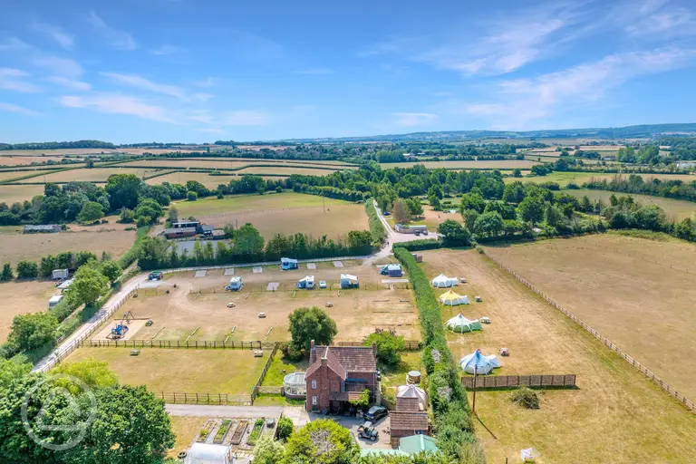 Aerial of Burton Springs Holidays with views to the Quantock Hills