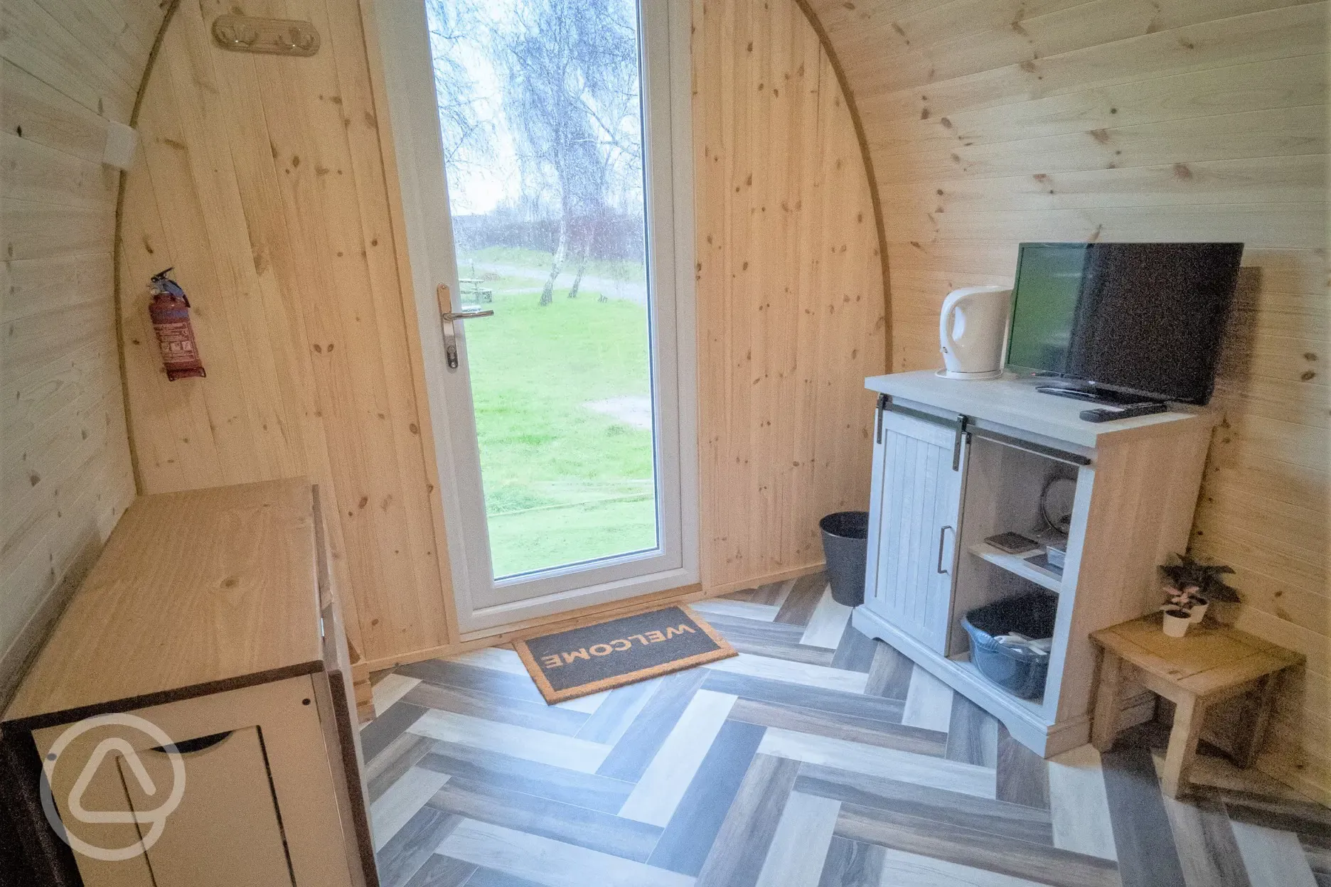 Family camping pod interior