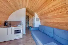 Family glamping pod kitchenette