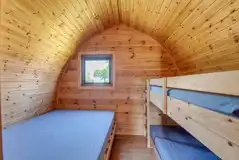 Family glamping pod double bed and bunk beds