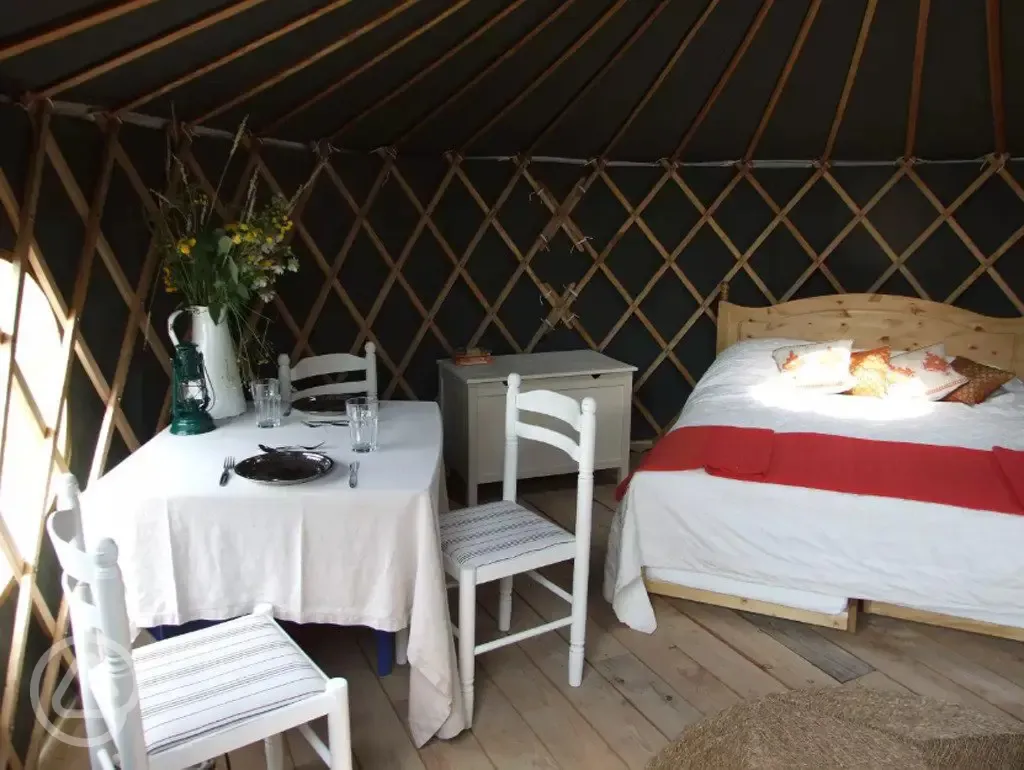 six person yurt interior