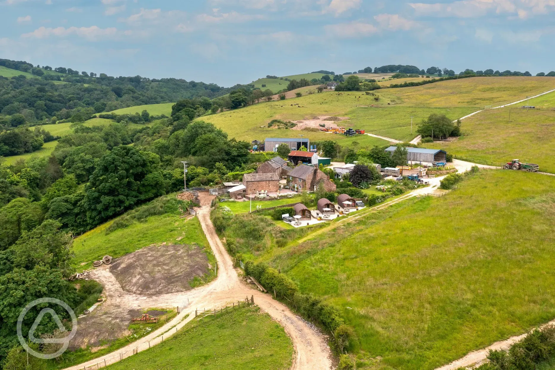 Aerial of the glamping pods