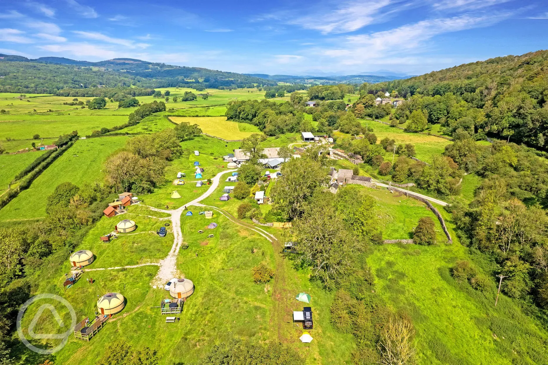 Aerial view of Moss Howe Farm Campsite and surrounding countryside