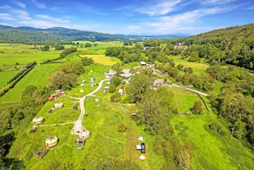 Aerial view of Moss Howe Farm Campsite and surrounding countryside