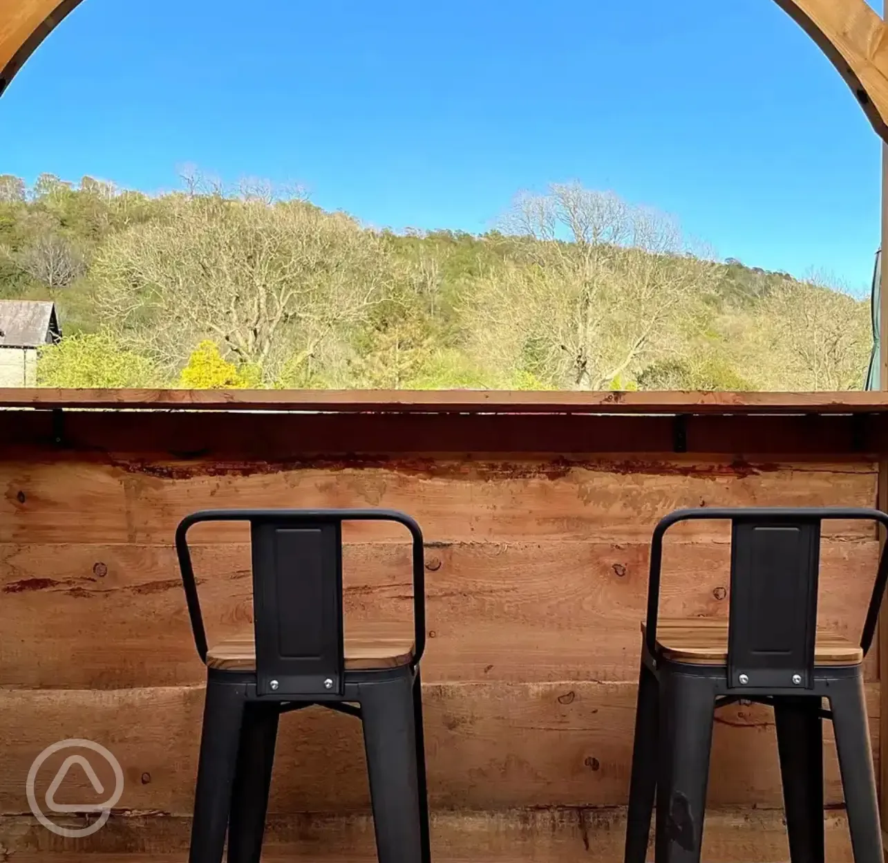 Mini lodge pod outdoor kitchen cabin seating area