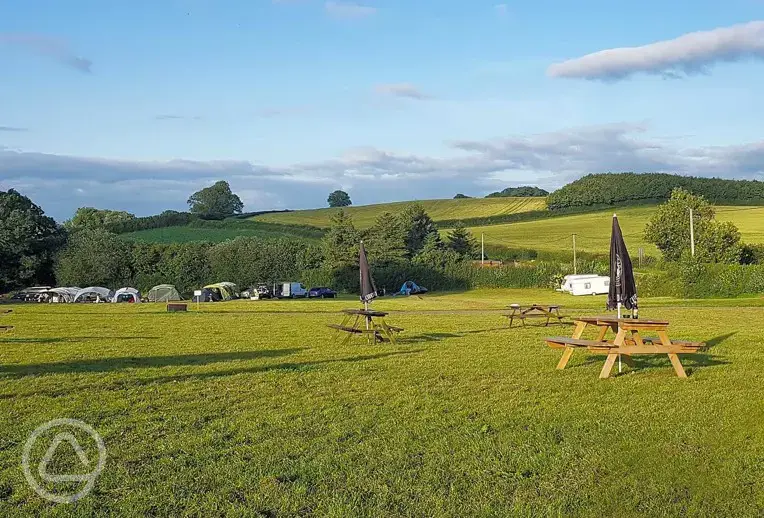 Pub garden overlooking the grass pitches