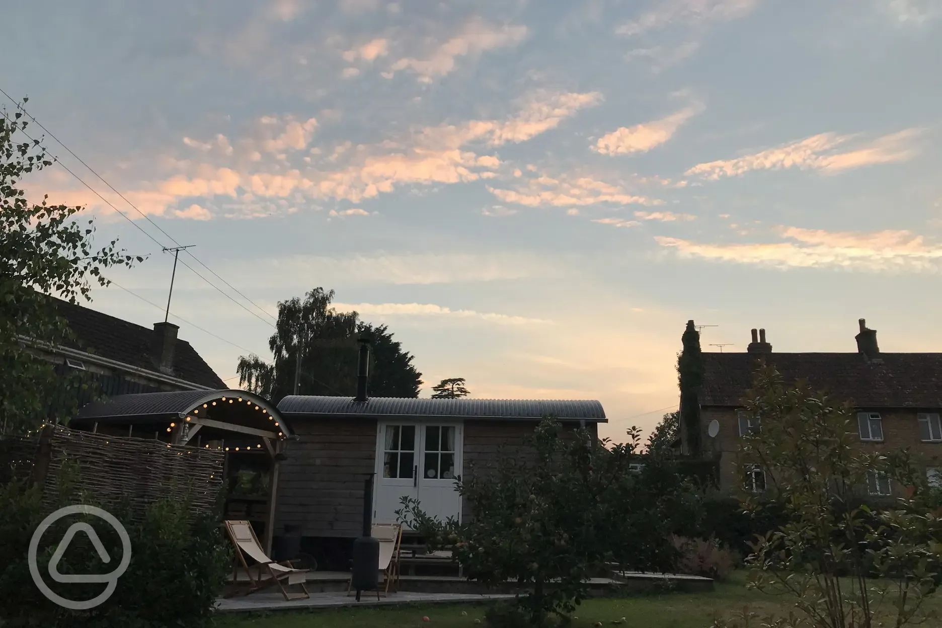 Ensuite shepherd's hut at sunset