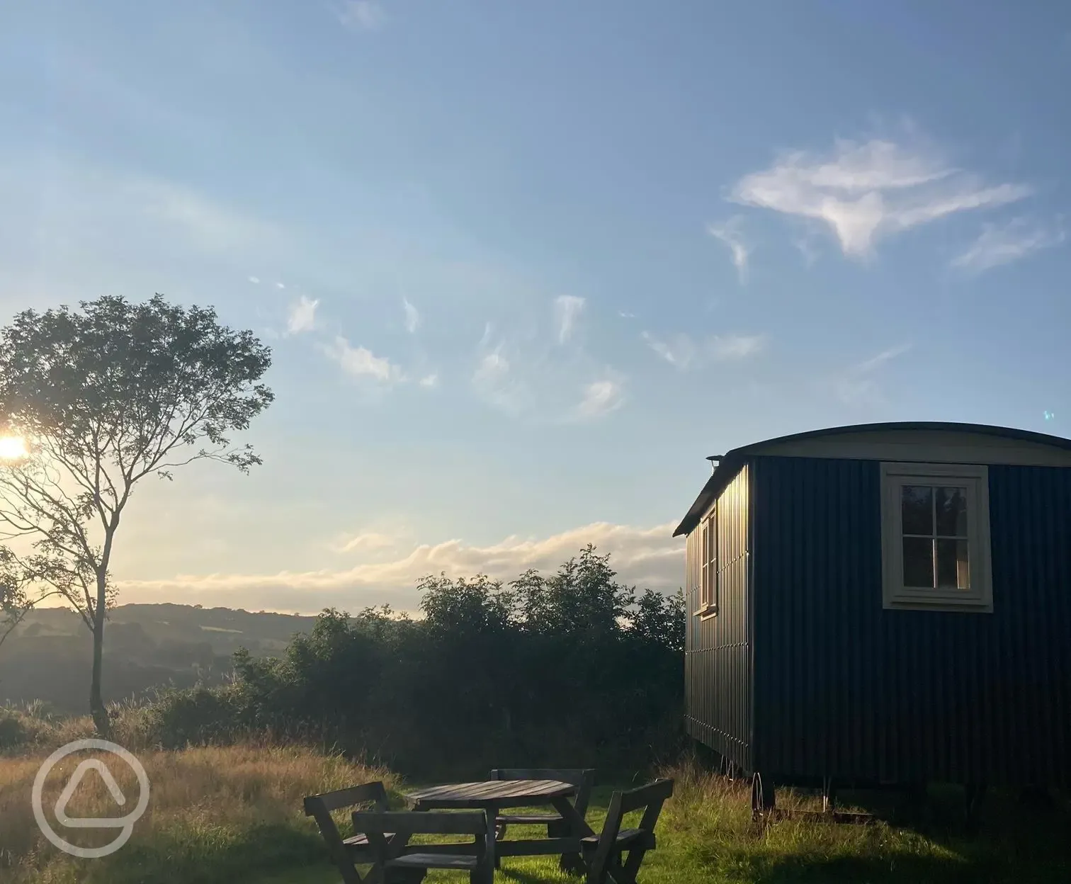 Shepherd's hut outdoor seating area