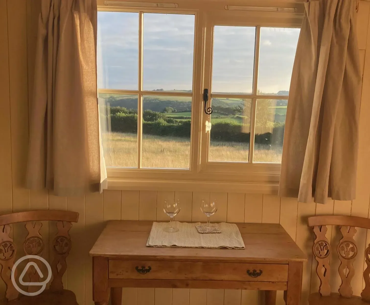 Shepherd's hut dining area