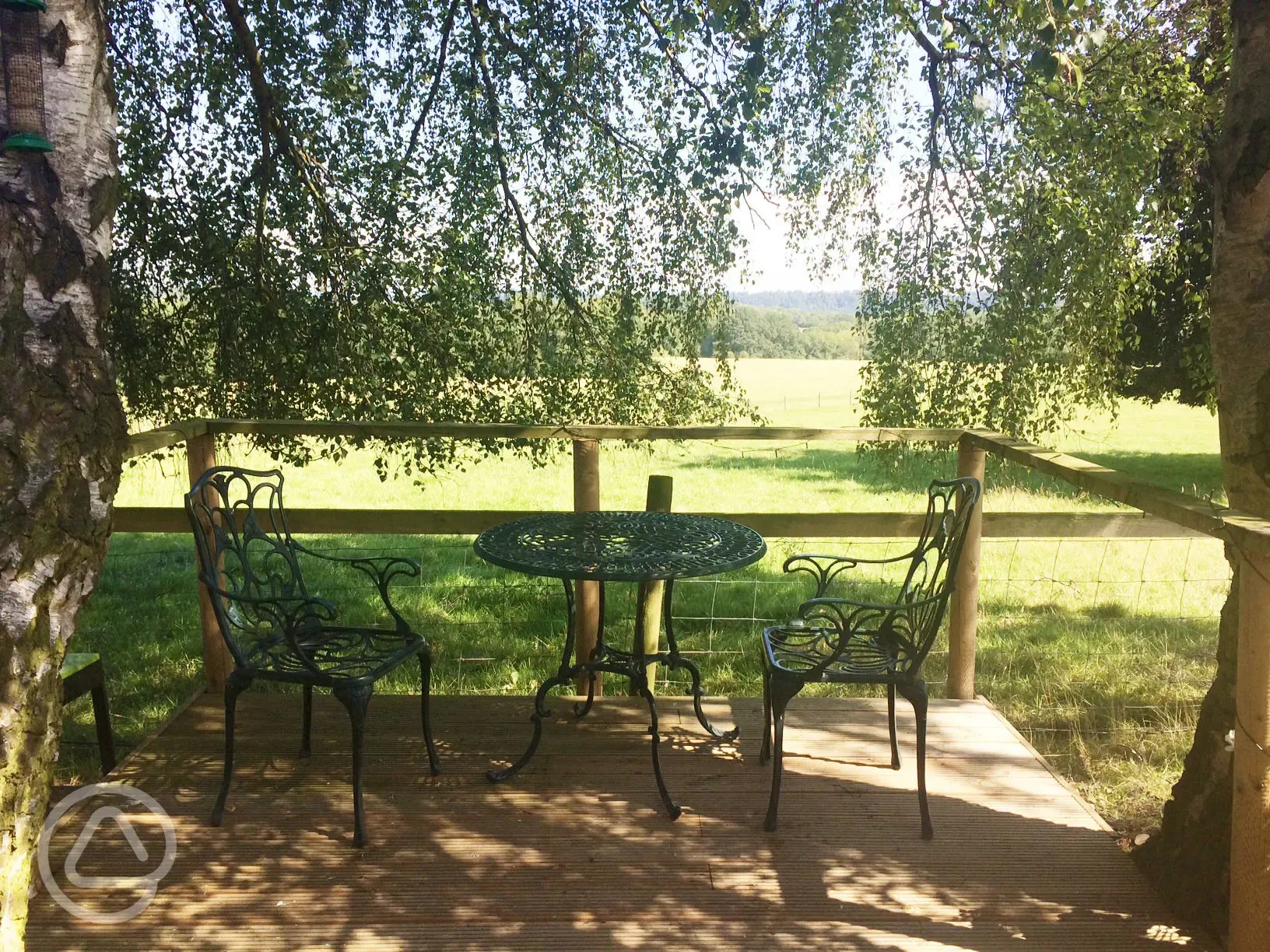 Shepherd's hut outdoor seating area