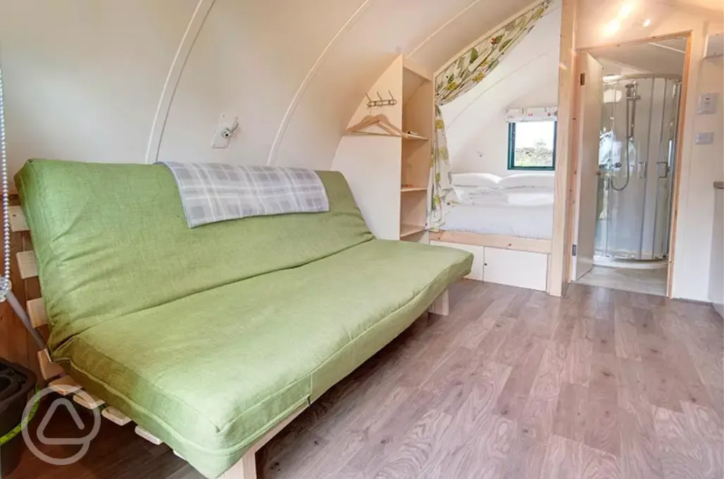 The Rushy Lot Pod Cabin interior and ensuite