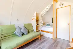 The Rushy Lot king size bed and king size sofa bed with a privacy curtain The Rushy Lot king size bed and king size sofa bed with a privacy curtain