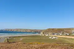 Overview of tourers on the grass pitches at Newgale Campsite Overview of tourers on the grass pitches at Newgale Campsite