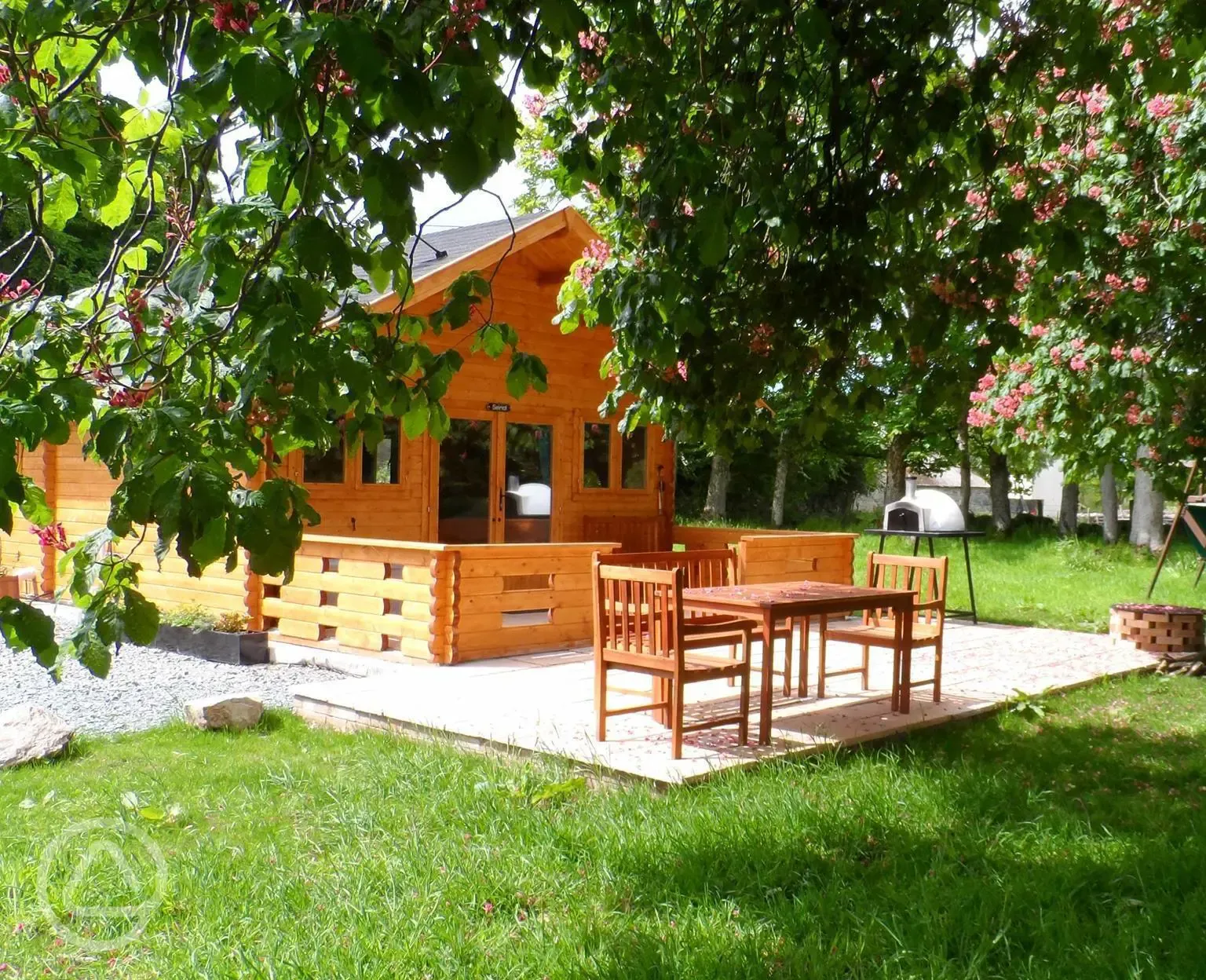 Log cabin at Llanfair Hall