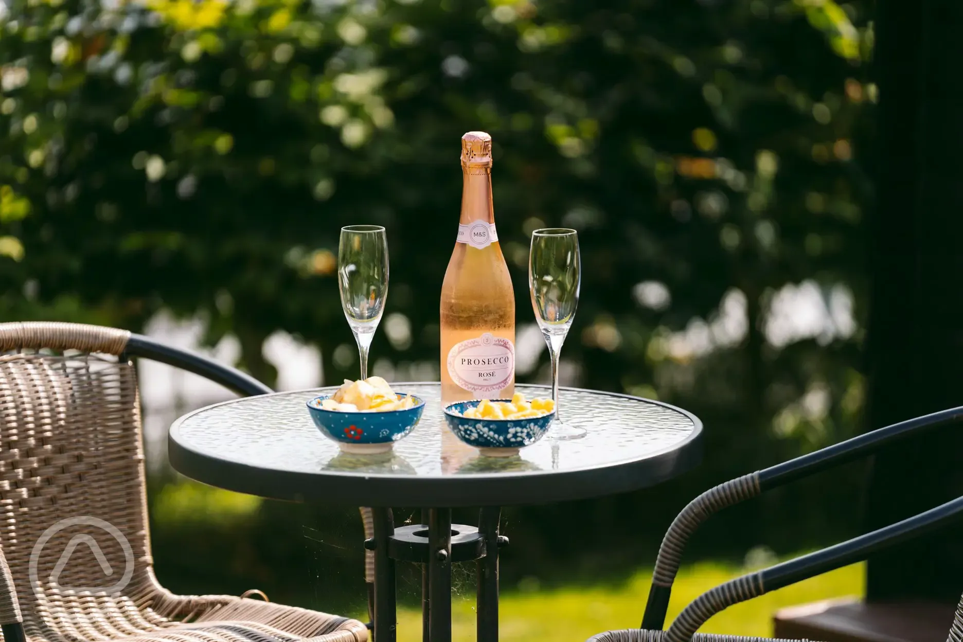 Drinks and nibbles outside the pod