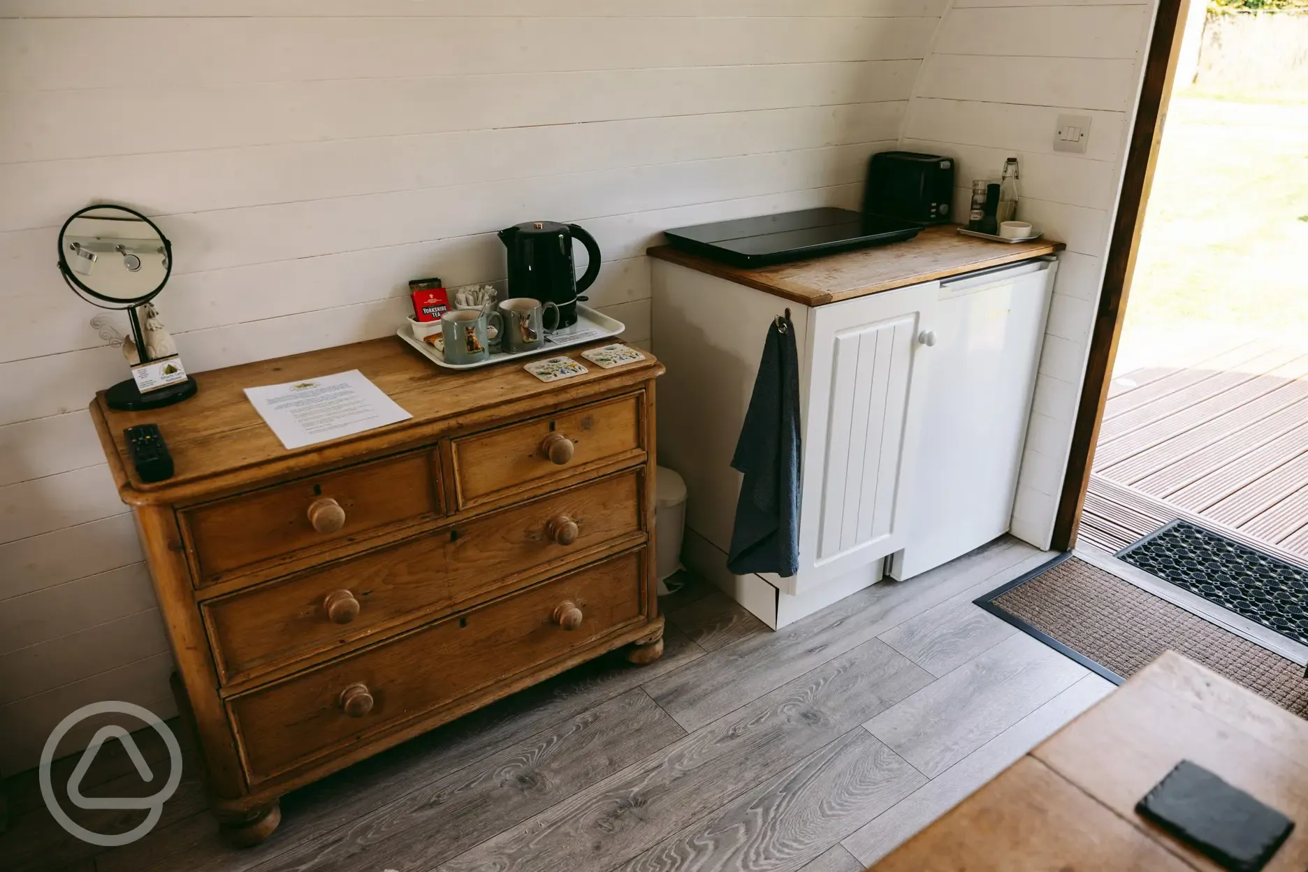 Glamping pod interior - kitchenette