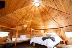 Glamping cabin with a double bed and bunk bed (bedding provided)
