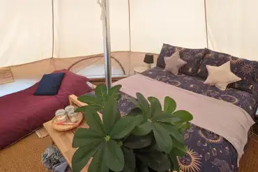 Luna bell tent interior at at Ty Cynan