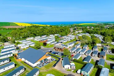 Aerial view of pitches at Coldingham Bay with far reaching sea views