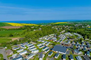 Aerial view of pitches at Coldingham Bay with far reaching sea views