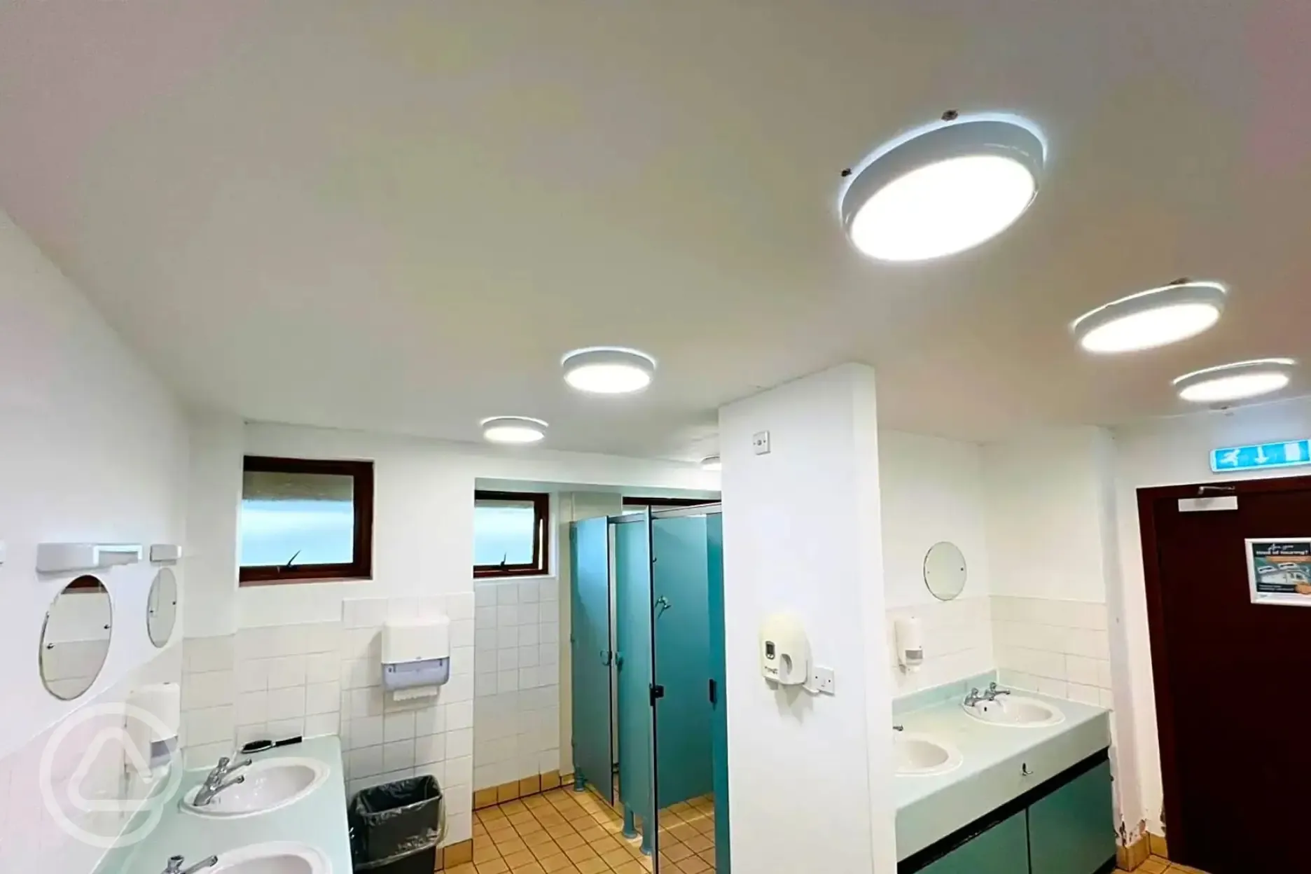 Sinks and mirrors in the toilet block