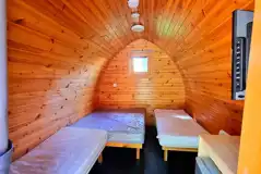 Camping pods with a double bed, twin beds, fridge, kettle and TV Camping pods with a double bed, twin beds, fridge, kettle and TV