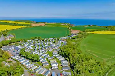 Aerial of Scoutscroft Leisure Park towards the coast and St Abbs